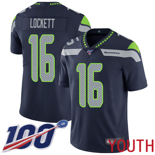 Seattle Seahawks Limited Navy Blue Youth Tyler Lockett Home Jersey NFL Football #16 100th Season Vapor Untouchable